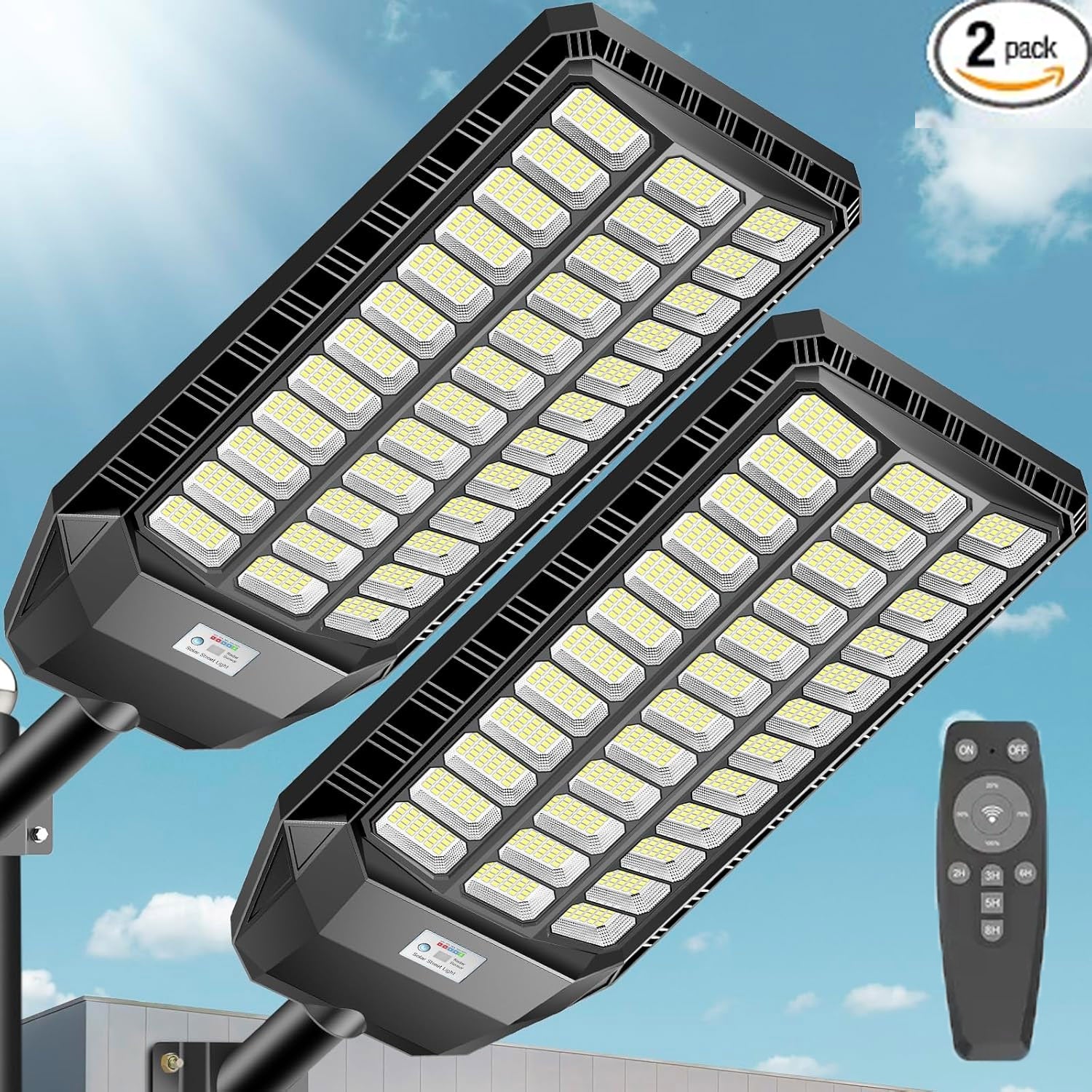 12000W Solar Street Lights, with Motion Sensor and Remote Control, 2-Pack