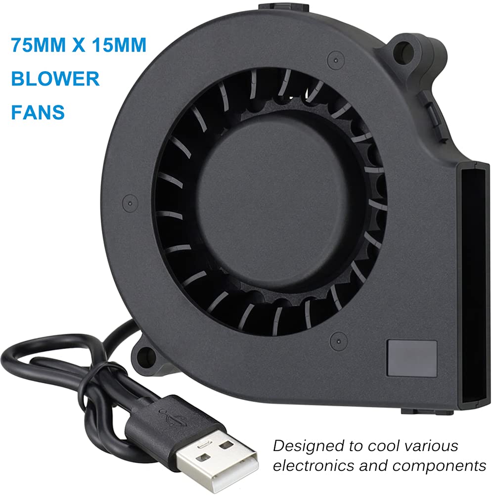 Ventilador soplador USB de 75 mm con control de 3 velocidades, 7515 Ventilador de refrigeración turbo de turbina sin escobillas de 5 V CC para ventilación de casco, portátil e impresora 3D