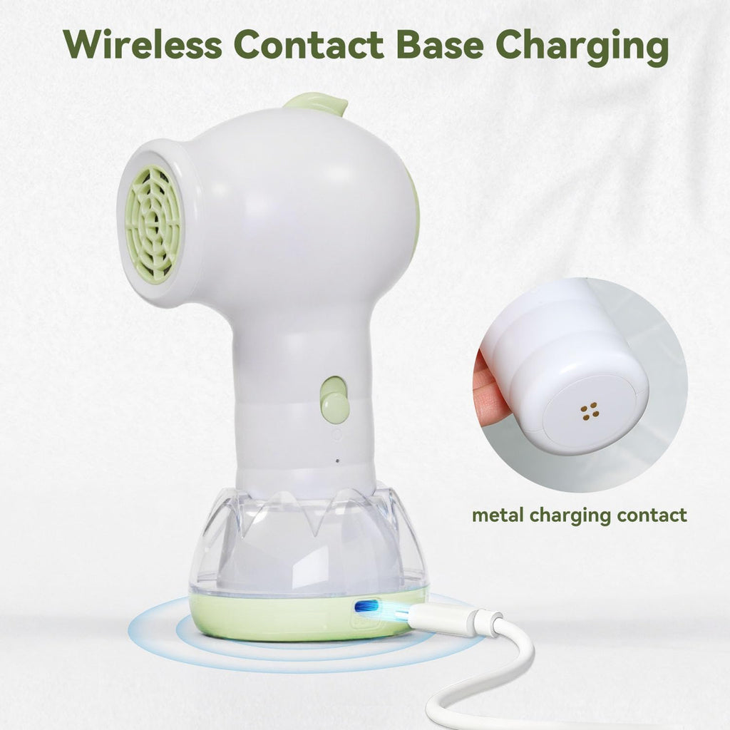 Secador de pelo inalámbrico para bebés, mini secador recargable con base de carga, flujo de aire suave de 100 °F, bajo nivel de ruido, seguro para recién nacidos y niños.