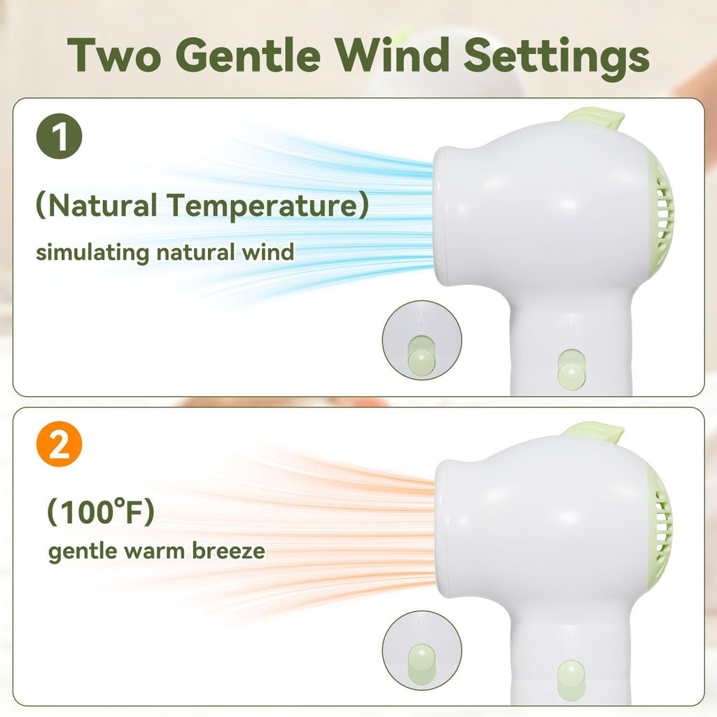 Secador de pelo inalámbrico para bebés, mini secador recargable con base de carga, flujo de aire suave de 100 °F, bajo nivel de ruido, seguro para recién nacidos y niños.