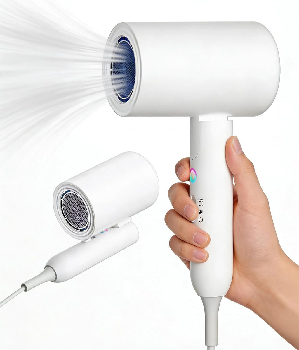 Secador de pelo iónico, 2000 W, plegable, de viaje, portátil y compacto, blanco, con gran flujo de aire y bajo nivel de ruido, ideal para el hogar y los viajes.