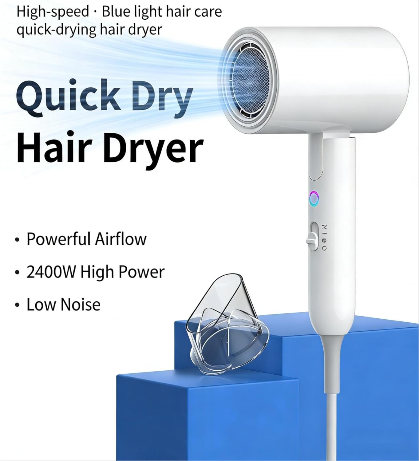 Secador de pelo iónico, 2000 W, plegable, de viaje, portátil y compacto, blanco, con gran flujo de aire y bajo nivel de ruido, ideal para el hogar y los viajes.