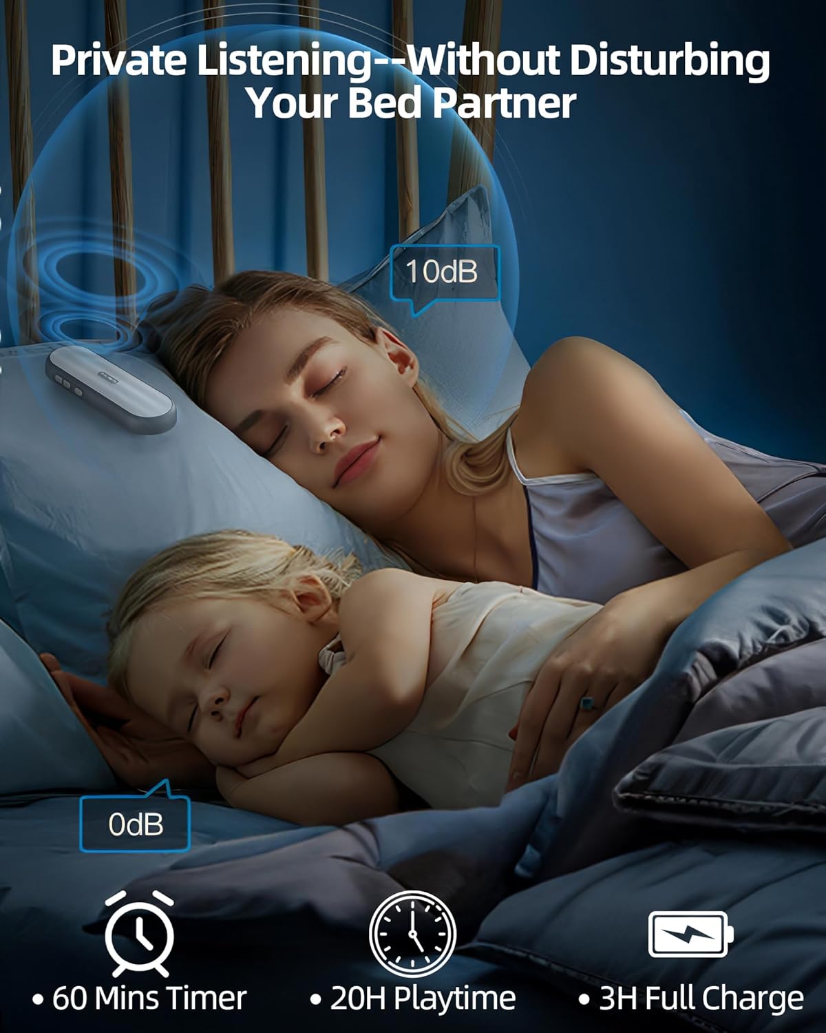 Altavoz Bluetooth privado para colocar debajo de la almohada: tecnología portátil de conducción ósea que ayuda a dormir con ruido blanco para la relajación.