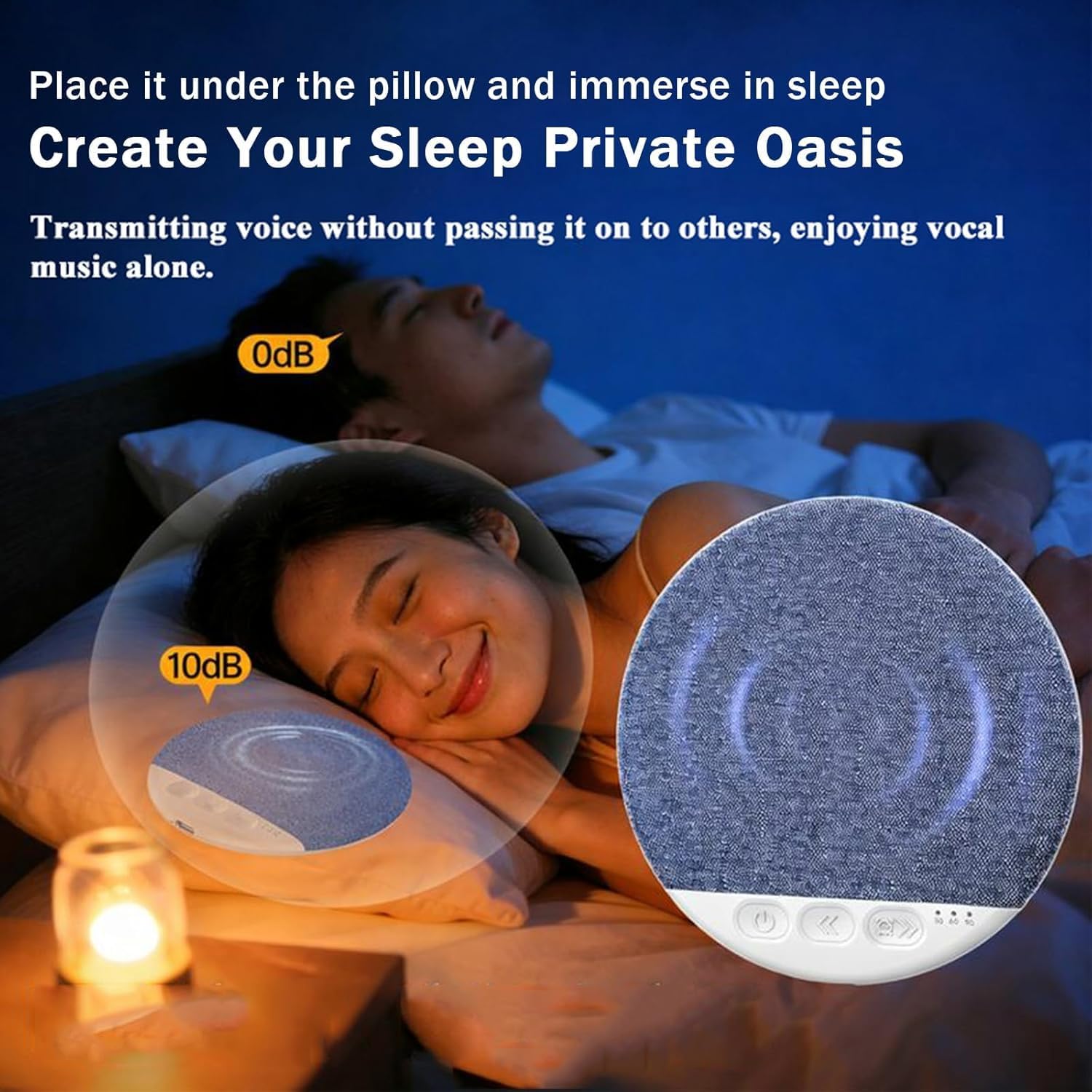Altavoces para almohada para dormir, altavoz debajo de la almohada con temporizador de ruido blanco, mini ayuda para dormir por conducción ósea con graves estéreo