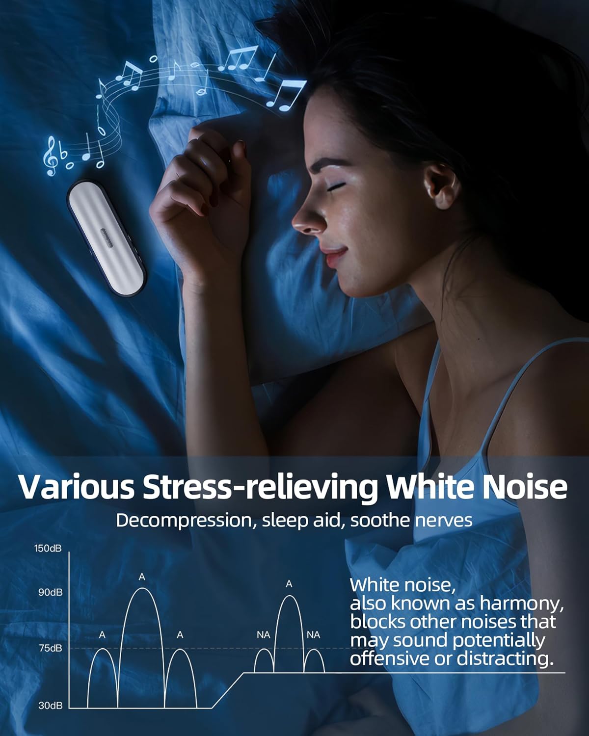 Altavoz Bluetooth privado para colocar debajo de la almohada: tecnología portátil de conducción ósea que ayuda a dormir con ruido blanco para la relajación.