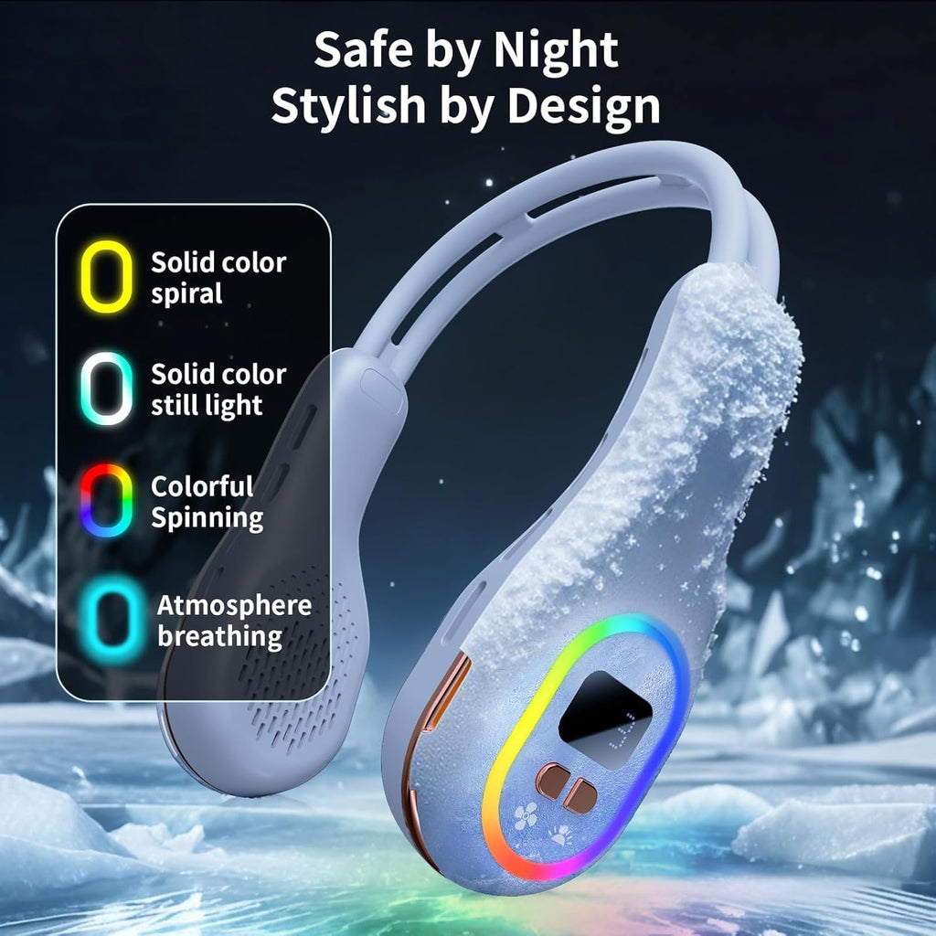 Ventilador portátil para el cuello, ventilador sin aspas con ajuste de dirección del viento de 360°, ventilador personal portátil con batería de 6000 mAh, ventilador de refrigeración flexible para exteriores.
