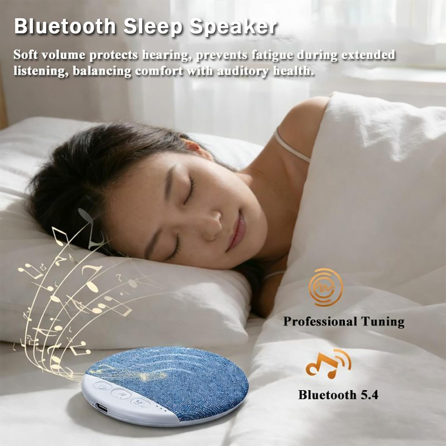 Altavoces para almohada para dormir, altavoz debajo de la almohada con temporizador de ruido blanco, mini ayuda para dormir por conducción ósea con graves estéreo