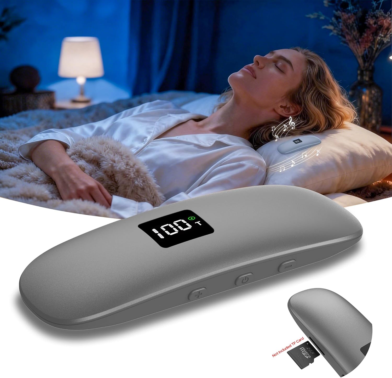 Altavoz de conducción ósea para debajo de la almohada para dormir, ultradelgado, inalámbrico, Bluetooth 5.3, para la mesita de noche, mini caja de sonido con tarjeta TF y apagado automático.