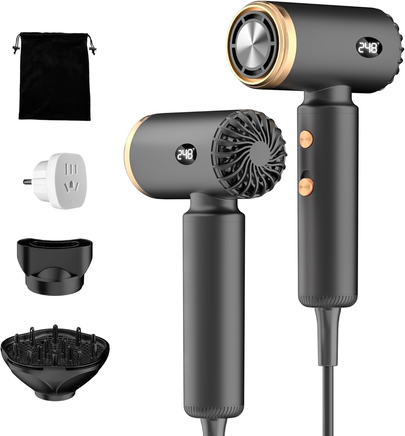 Secador de pelo de viaje, mini secador iónico de doble voltaje para un secado rápido, secador de pelo compacto y ligero con difusor magnético para el hogar y los viajes.