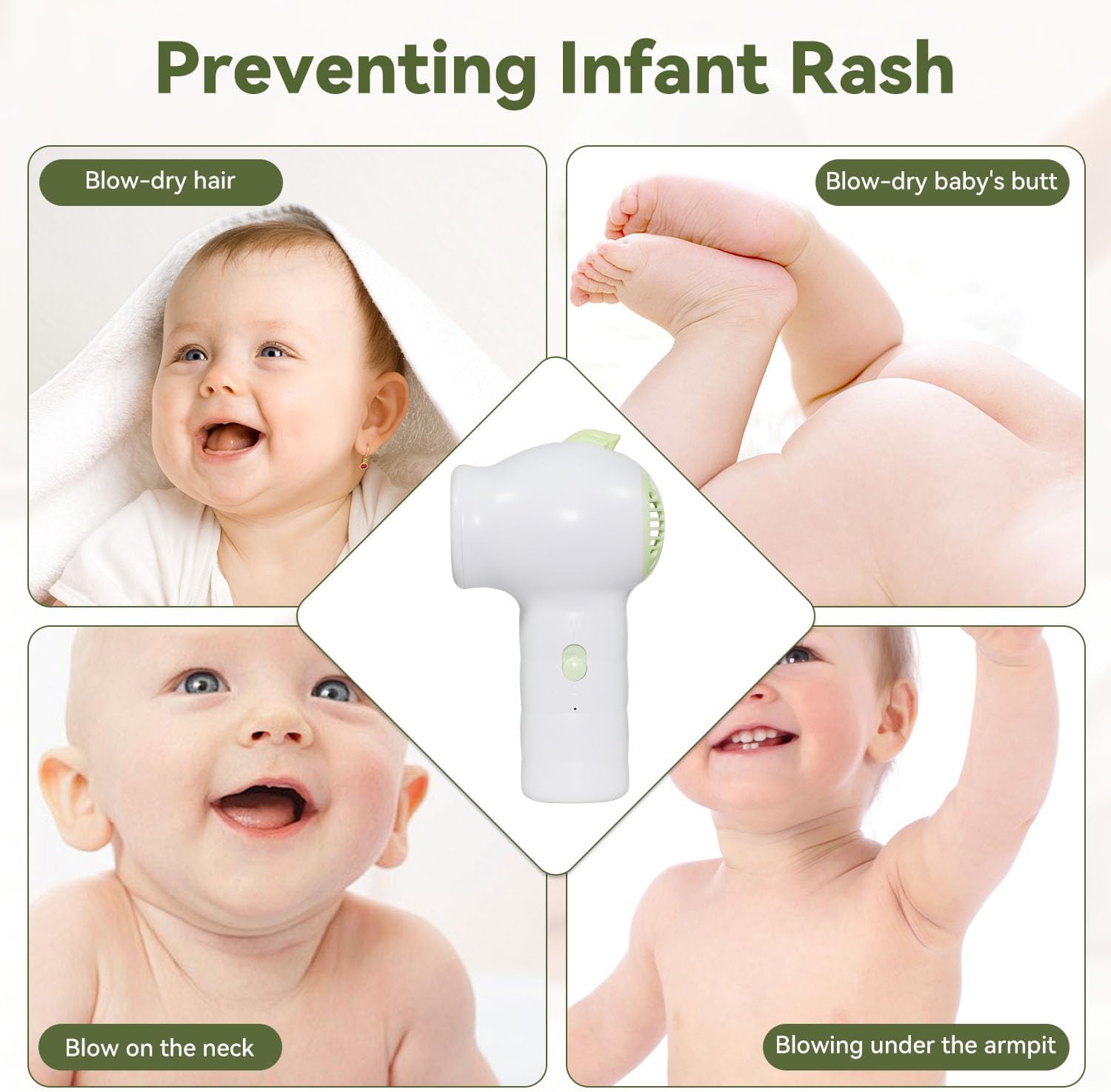 Secador de pelo inalámbrico para bebés, mini secador recargable con base de carga, flujo de aire suave de 100 °F, bajo nivel de ruido, seguro para recién nacidos y niños.