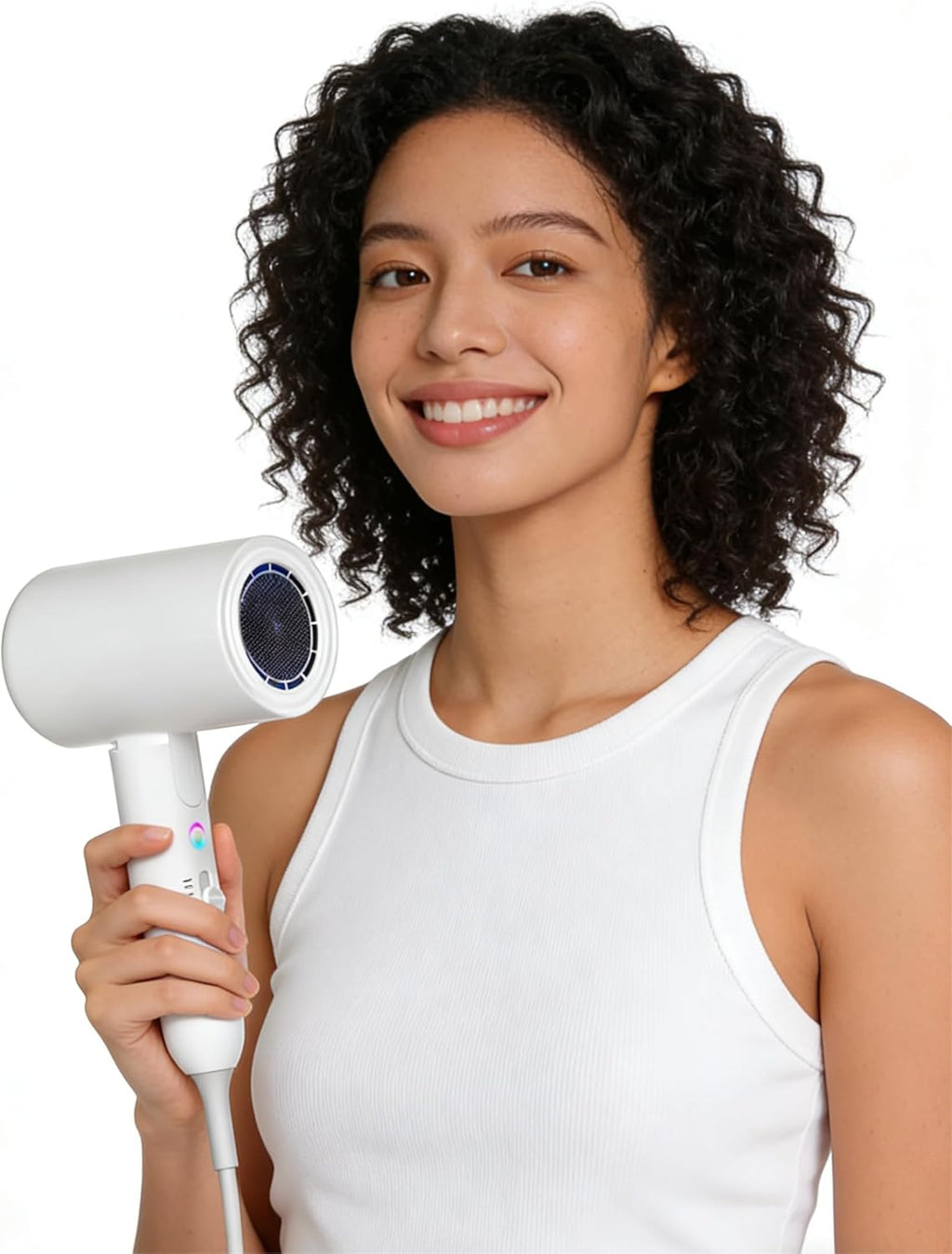 Secador de pelo iónico, 2000 W, plegable, de viaje, portátil y compacto, blanco, con gran flujo de aire y bajo nivel de ruido, ideal para el hogar y los viajes.