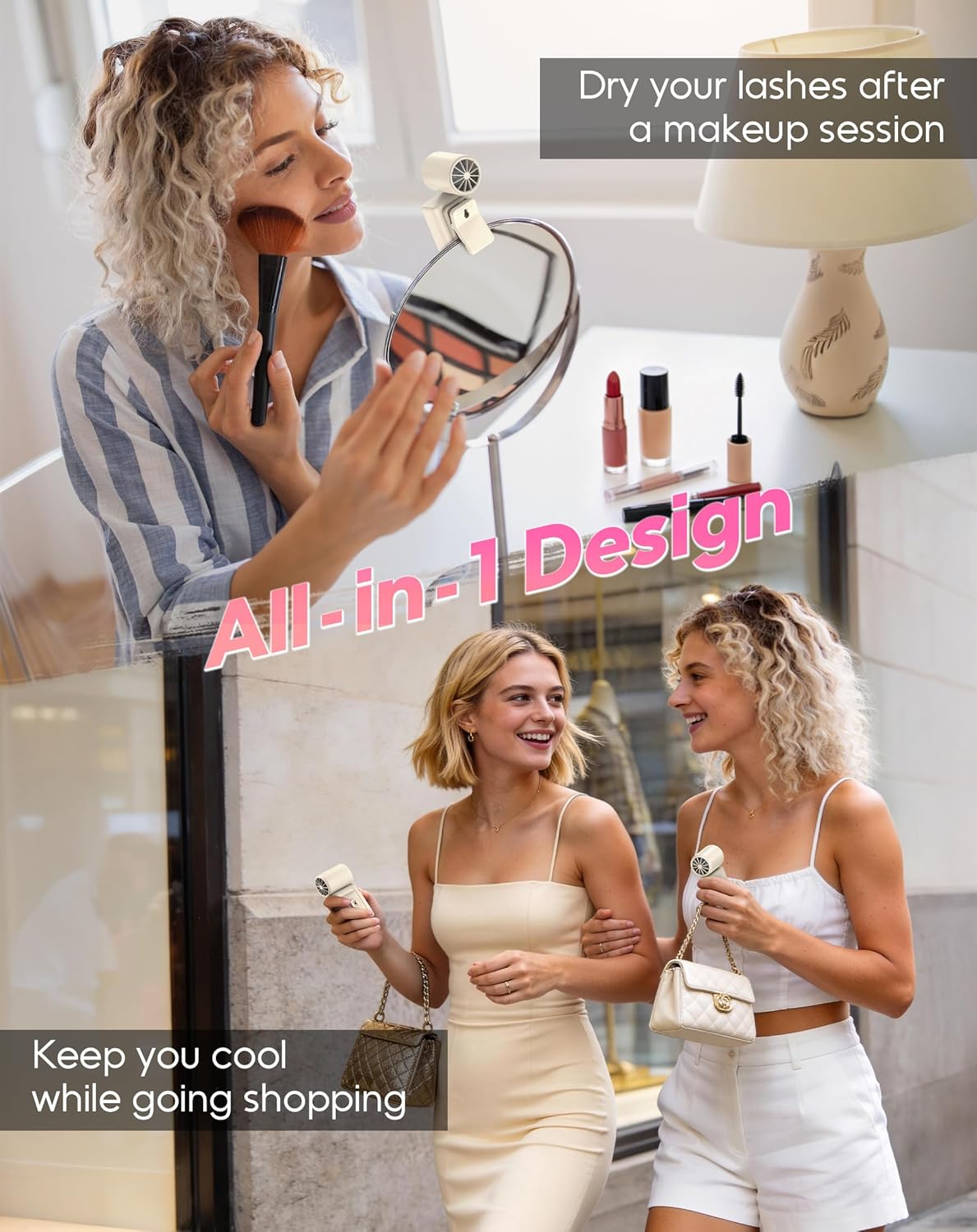 Mini ventilador portátil con clip, manos libres, ventilador personal turbo recargable con 4 velocidades de viento y pantalla LED, ideal para refrescarse en verano.